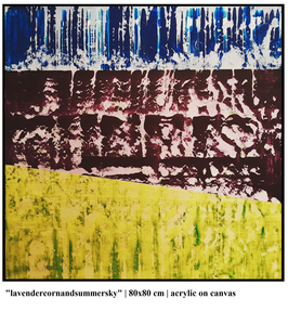 "Lavendel Getreide und Sommerhimmel" | 80x80cm | Acryl/Leinwand auf Holzrahmen gespannt