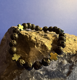 A-Z-Armband: Lava mit Hämatit-Kreuzen