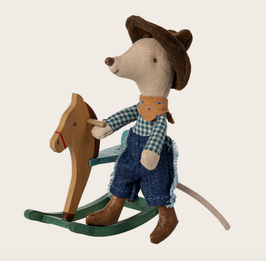 Cowboy mouse on rocking horse - Maileg