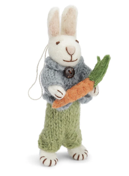 Small White Boy Bunny w/Blue Jacket, Green Pants & Carrot