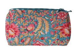 cosmetic bag - Flowers Petrol/Pink