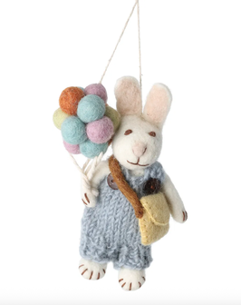 White Bunny Boy with Blue Pants and Balloons
