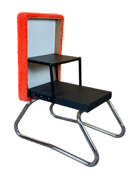 60er 70er Jahre Hocker Ottomane Sitzhocker Fußhocker mit Leiter Space Age Orange