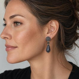 Boho Ohrstecker Kim Grau mit Mondstein Silber
