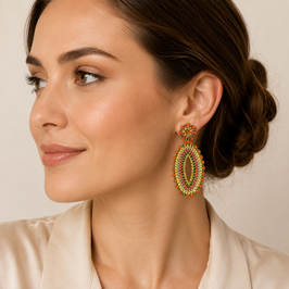 Boho Ohrstecker Maxima Orange-grün-gelb-Gold