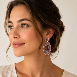 Boho Ohrstecker Maxima Rosa-Altrosa-Magenta-Salbei-Lila-Gold