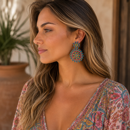 Boho Ohrstecker Marina petrol-orange-magenta-kiwi-Gold
