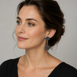 Boho Ohrstecker Kugel Grau-Silber