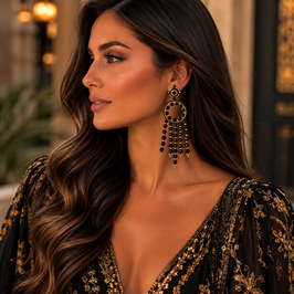 Boho Ohrringe Mikaela Schwarz-Gold