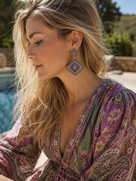 Boho Ohrstecker Kati Salbei-Magenta-Rosa-Altrosa-Gold