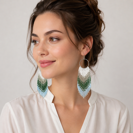 Boho Ohrhänger Kady Weiss-Silber-Blau-grün-Silber Indian Spirit