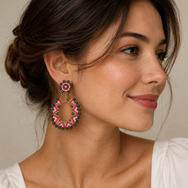 Boho Ohrstecker Malia Grün-Magenta-rosa-Gold