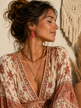 Boho Ohrstecker Koralle Rot-Gold