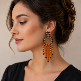 Boho Ohrringe Mikaela orange-Schwarz-Gold