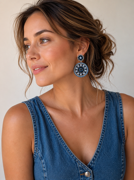Boho Ohrstecker Karlotta denim-marine-Silber