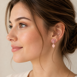 Boho Ohrstecker Mathilda Rosa mit Rosenquarz- Silber