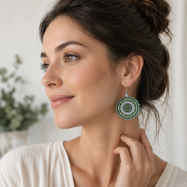 Boho Ohrhänger Marie Tanne-eisblau-Silber