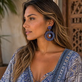Boho Ohrstecker Mandy hellblau-marine-nut-Silber