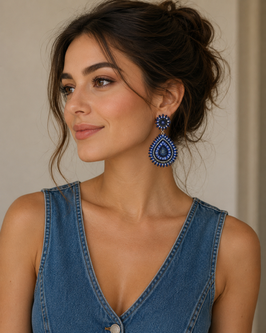 Boho Ohrstecker Kiara Denim-Marine-Hellblau-Silber
