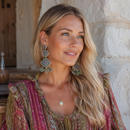 Boho Ohrstecker Kati Mint-Magenta-Rosa-Altrosa-Gold
