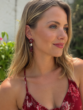 Boho Ohrstecker Kim Rot mit Perle Silber