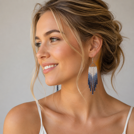 Boho Ohrhänger Majara  Weiß-hellblau-Marine-Silber Indian Spirit