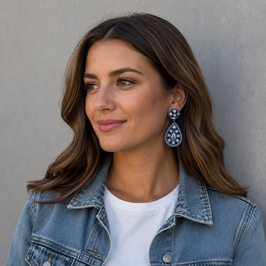 Boho Ohrstecker Kathy Denim-blau-Silber