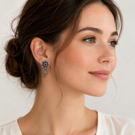 Boho Ohrstecker Mathilda Grau mit Grauquarz