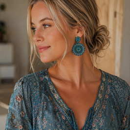 Boho Ohrstecker Marina Petrol-Silber