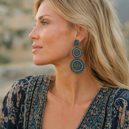 Boho Ohrstecker Manon Petrol-silber