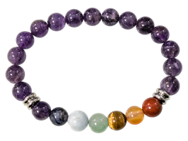 Bracciale ametista 7 chakra sfere da 8 mm