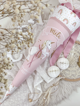 Schultüte PferdeLIEBE rosa/weiß Regenbogen „Mila“