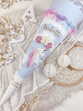 Schultüte Einhorn Regenbogenmähne hellblau/weiß/rosa „Isabella“