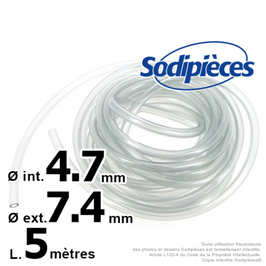 Durite essence nylon Ø int. 4,7 mm, Ø ext. 7,4 mm. 5 mètres