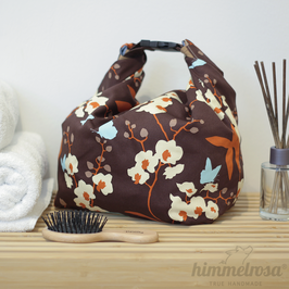 dunkelbraun mit hellen Blumen • Lunch- und Wetbag mit Rollrand