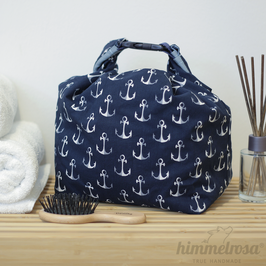 weiße Anker auf dunkelblau - maritim • Lunch- und Wetbag mit Rollrand