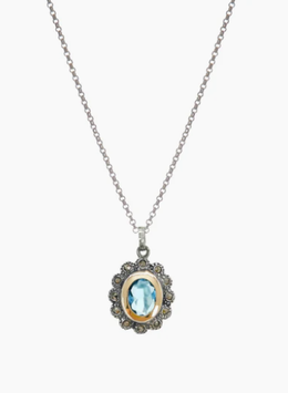 Fio de prata com pendente de marcassitas  e zircónia azul - RB