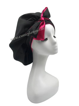 Nr 8  Black Fuchsia pink Silk Double sided Bonnet