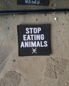 Aufnäher gewebt, STOP EATING ANIMALS, DM 7 cm