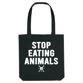 Stoffbeutel, STOP EATING ANIMALS - schwarz