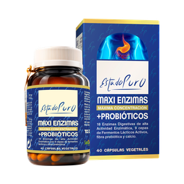 18 ENZIMAS DIGESTIVAS MAXI ENZIMAS + 9 PROBIÓTICOS (200 MILLONES) + 2 PREBIÓTICOS + CALCIO - FRASCO X 40 CAPSULAS VEGANAS X 770 MG