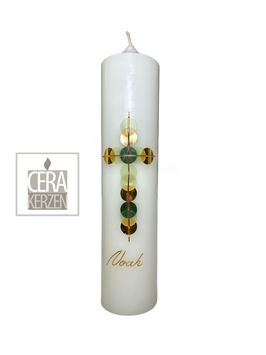Taufkerze "Kreuz gold grün"