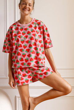 WE ARE JOLIES - Pyjama Court Coton Bio - Strawberry - Taille L