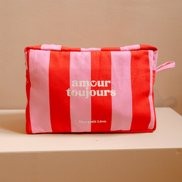MON PETIT LEON - Trousse de toilette coton - Rayures rose et rouge, Amour toujours