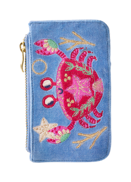 POWDER - Porte-cartes en velours - Crabe marin - Bleuet