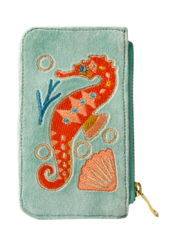 POWDER - Porte-cartes en velours - Hippocampe scintillant - Aqua