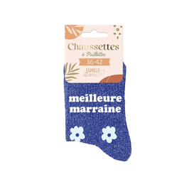 Chaussettes paillettes "Meilleure Marraine"