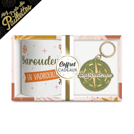 Coffret mug/porte-clés paillettes "Baroudeuse"