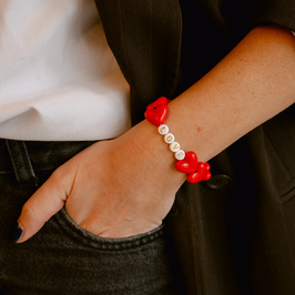 MON PETIT LEON - Bracelet Femme - Maxi coeurs Rouge