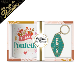 Coffret mug/porte-clés paillettes "Poulette"